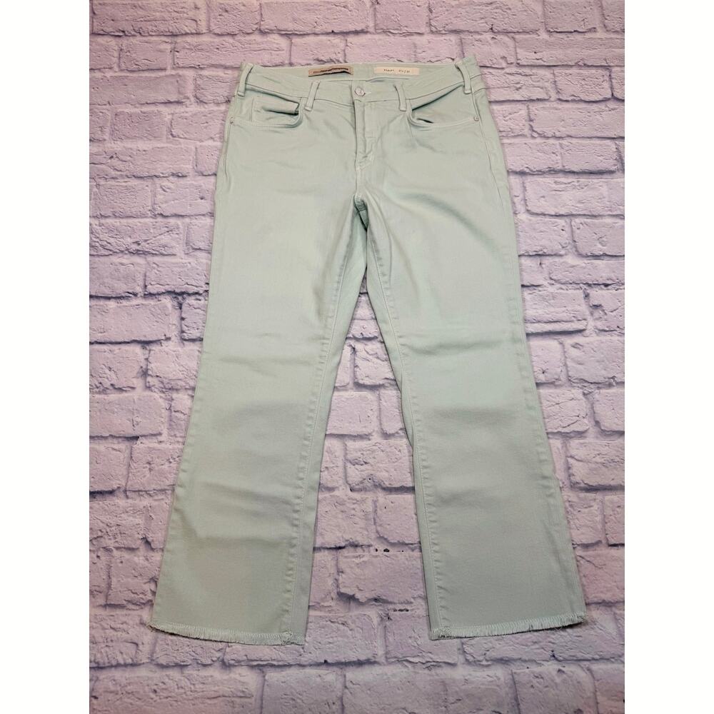 PILCRO Script Pastel Green Raw Hem 31 PAINT CHIPPED ON RIVETS & BUTTON J54